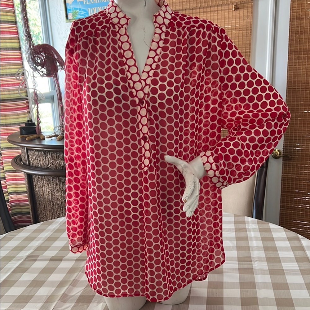 Red and White Polka Dot Tunic.  Size L